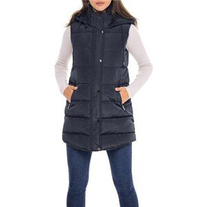 Women's Long Puffer Vest Quilted Faux Down Filled Hooded Vest